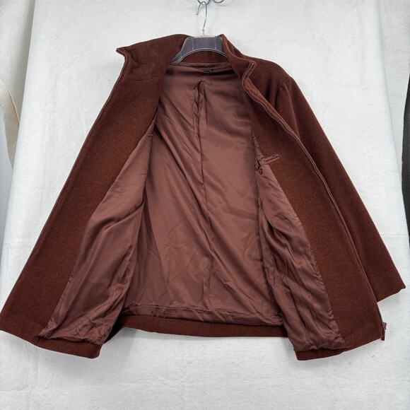 Eileen Fisher Italian Wool Jacket Size L Cinnamon Brown Lined Zip Coat Pockets - Picture 5 of 10